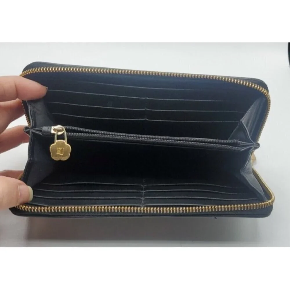 ERIC JAVITS Reptile Patchwork Leather Black Tan Zip Around Wallet